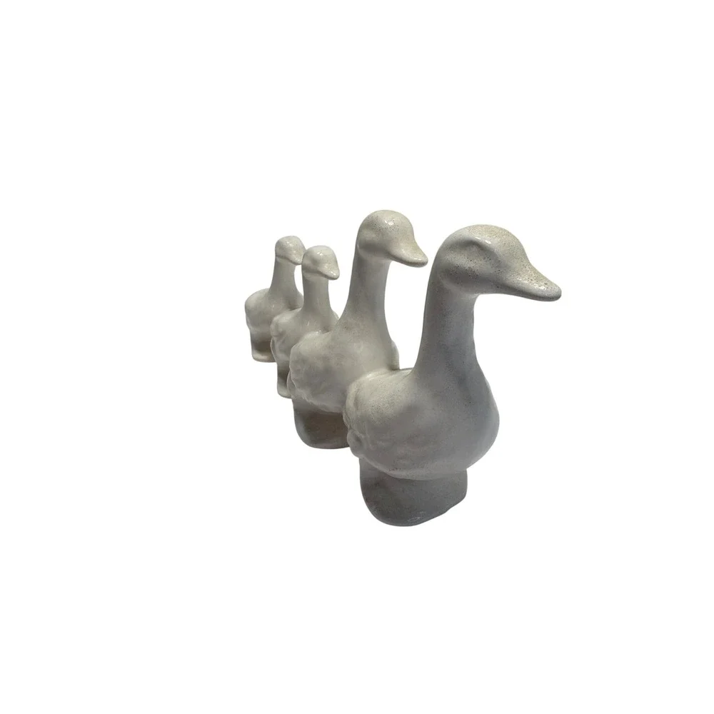 White Ceramic Duck Family Figurine Graduated Geese Row Farmhouse Decor Vintage